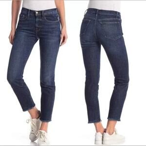 Frame Denim Le Boy Pondview Cropped Frayed Hem Straight Leg Jean Dark Wash 27